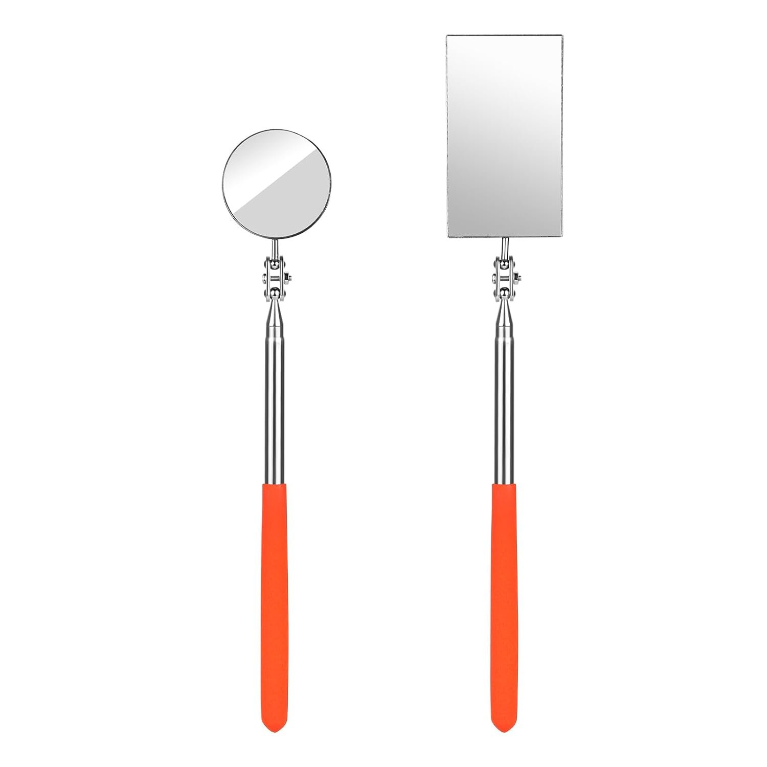 2Pcs Telescoping Inspection Mirror, Round & Square Heads Mechanic Mirrors
