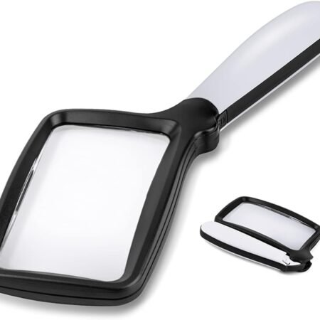 Folding Handheld Magnifying Glass with Light, 5X Large Rectangle Reading Magnifier with Dimmable LED for Seniors with Macular Degeneration, Newspaper, Books, Small Print, Lighted Gift for Low Visions