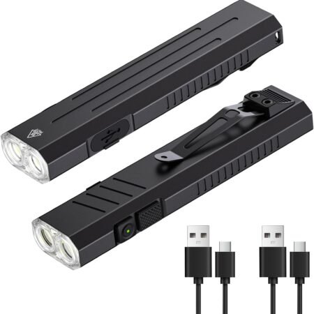 Rechargeable EDC Flashlight (2-Pack) — One-Touch Emergency Strobe Mode, 1650 High-Lumen Portable Mini Pocket Flashlight