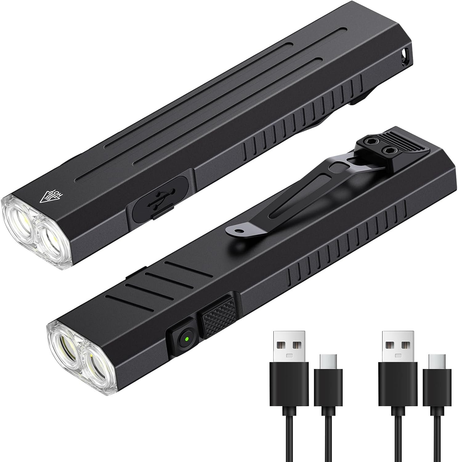 Rechargeable EDC Flashlight (2-Pack) — One-Touch Emergency Strobe Mode, 1650 High-Lumen Portable Mini Pocket Flashlight