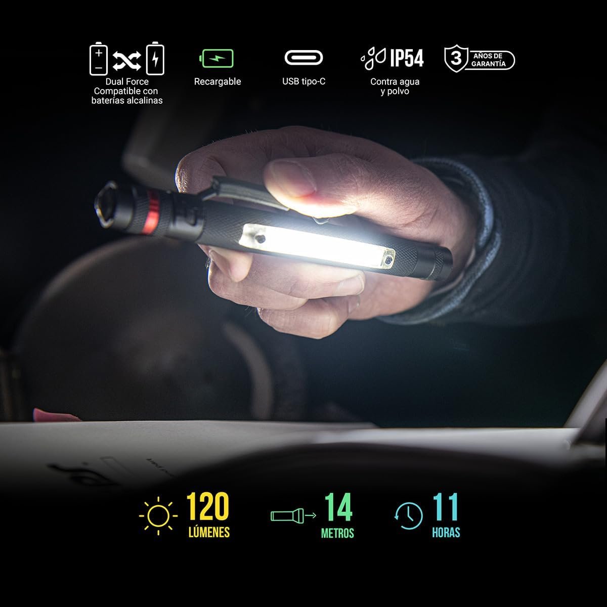 120 Lumen Alkaline Dual Power Magnetic LED Penlight with C.O.B. Area Light - Image 2