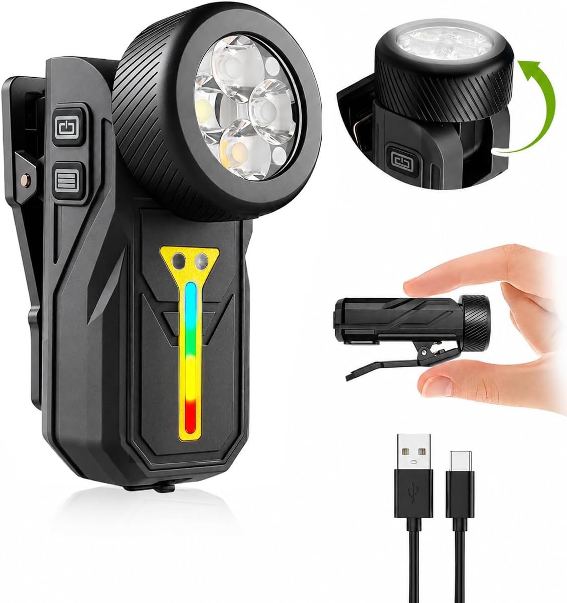 Mini EDC Flashlight Rechargeable, 90° Tilting Head,Clip-on Pocket Light