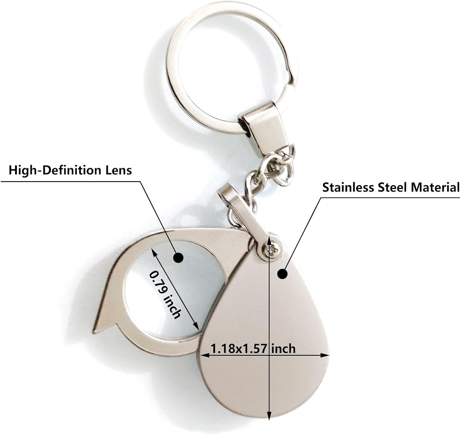 10X Mini Pocket Magnifying Glass – Folding Jeweler’s Loupe with Keychain for Reading, Jewelry and Hobbies - Image 2