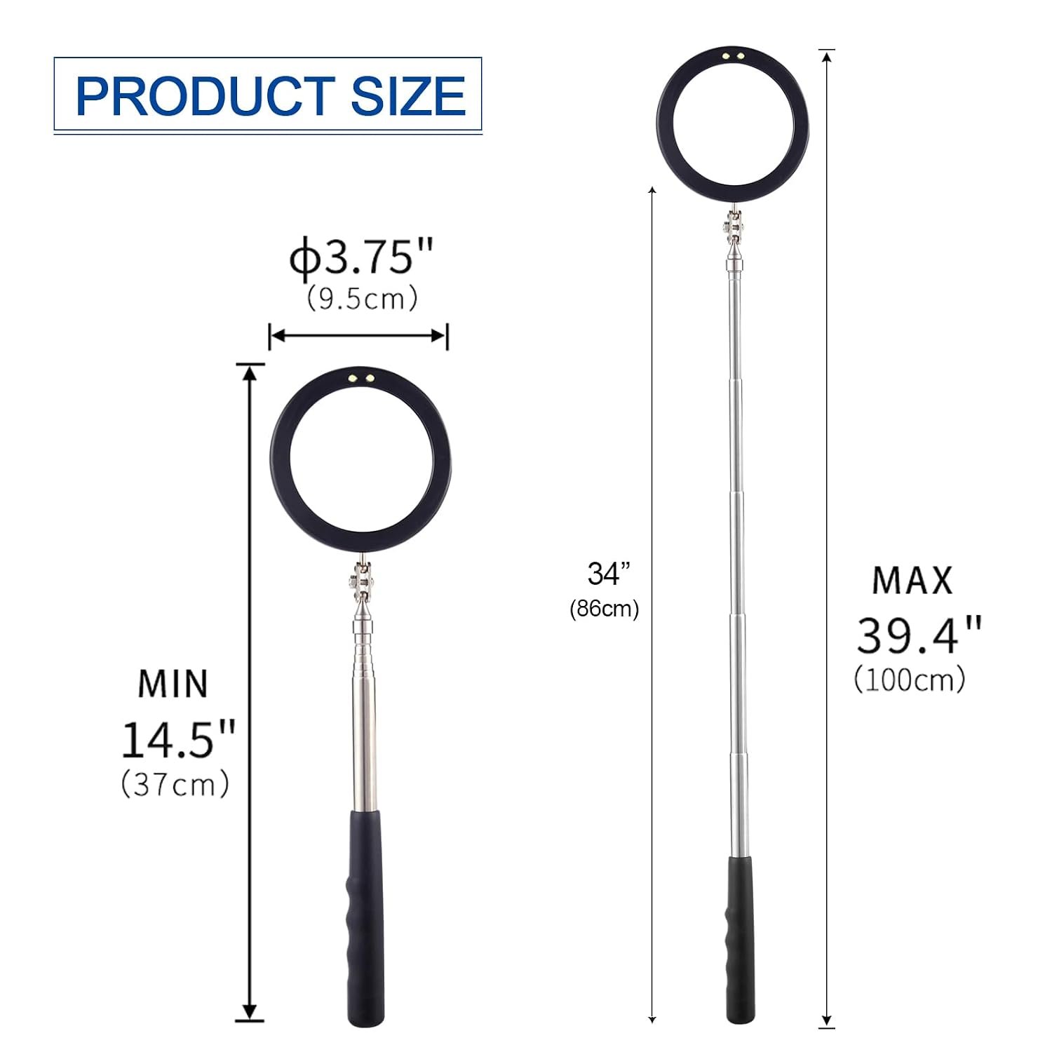 Telescoping Inspection Mirror LED Light with Large 3.75 Inches Round Mirror - Image 2
