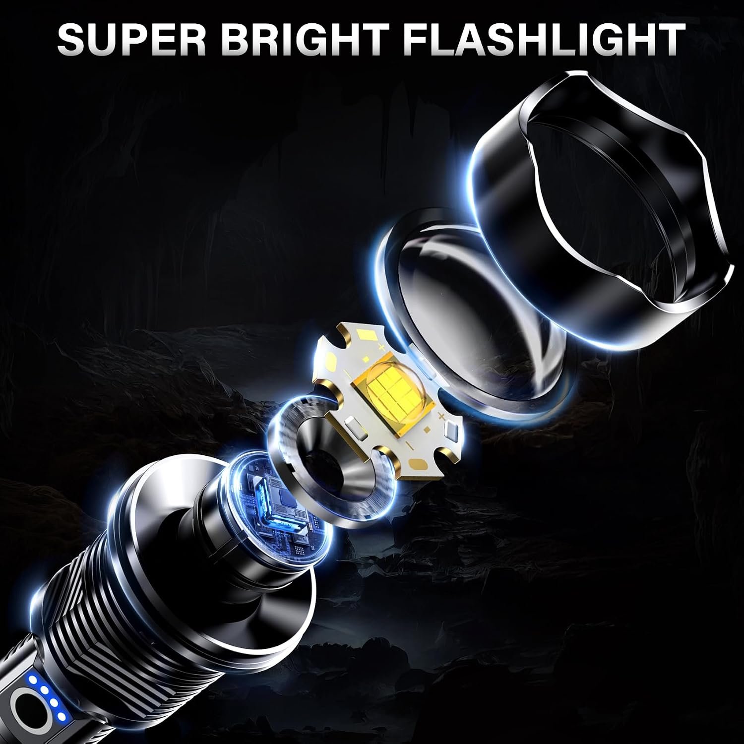 Rechargeable LED Flashlight High Lumens Super Bright(1 Pack) - Image 2