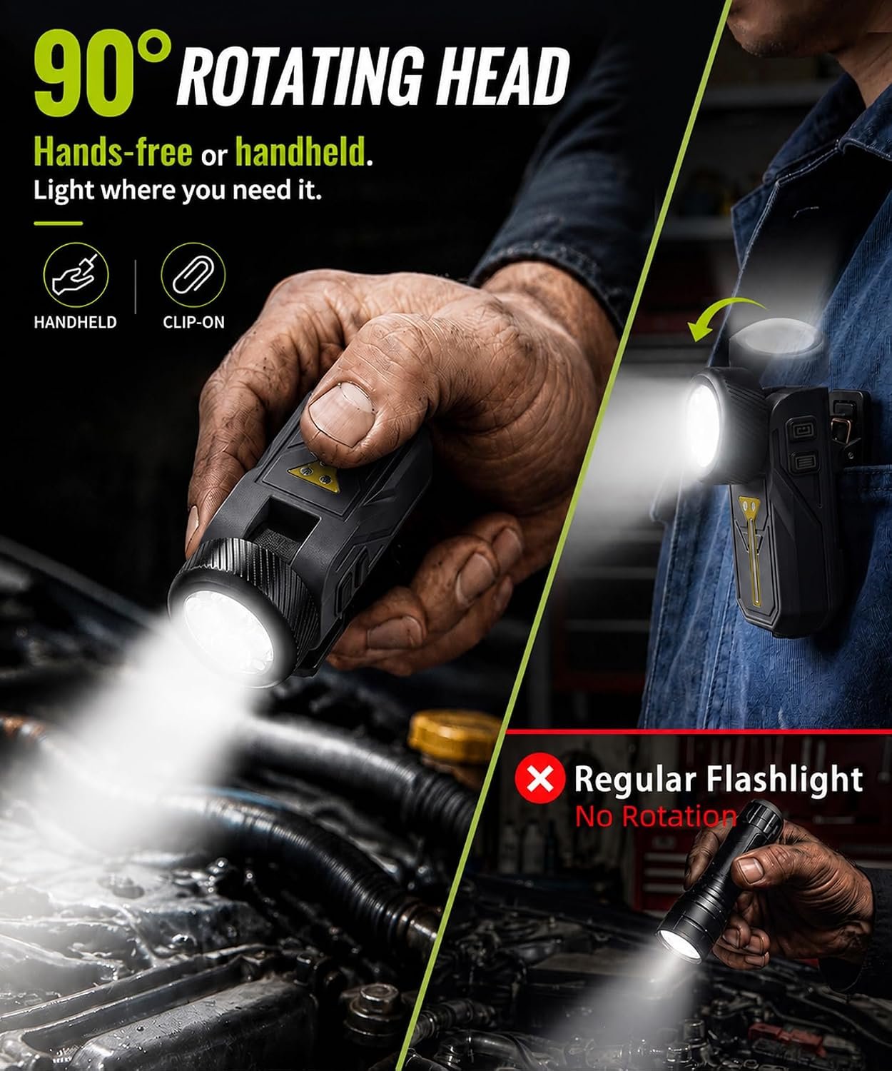 Mini EDC Flashlight Rechargeable, 90° Tilting Head,Clip-on Pocket Light - Image 2