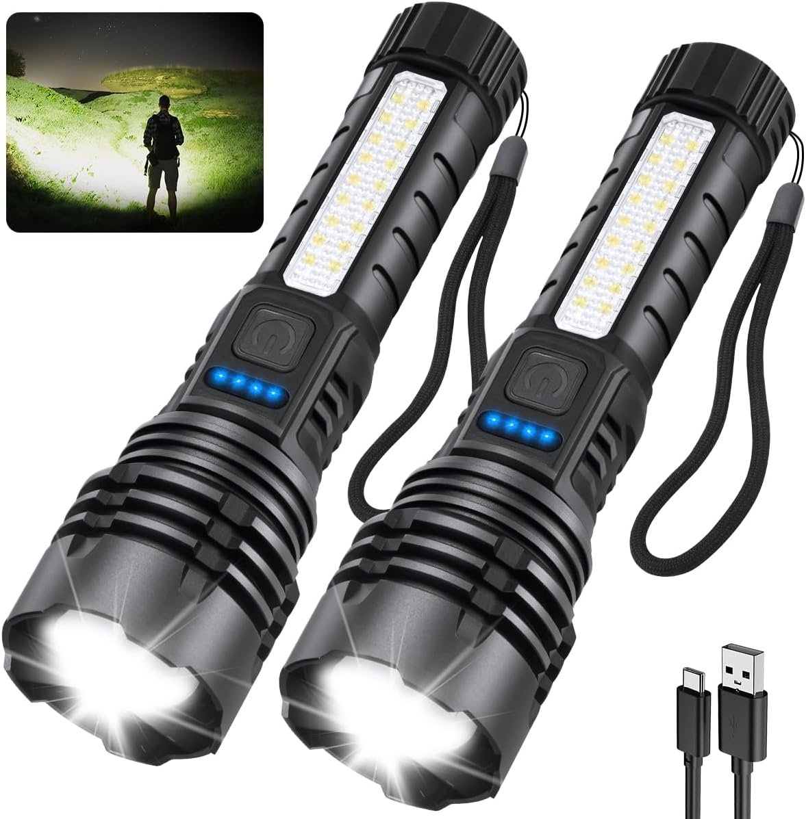 Rechargeable Flashlights High Lumens 2Pack, Flash Lights for Home
