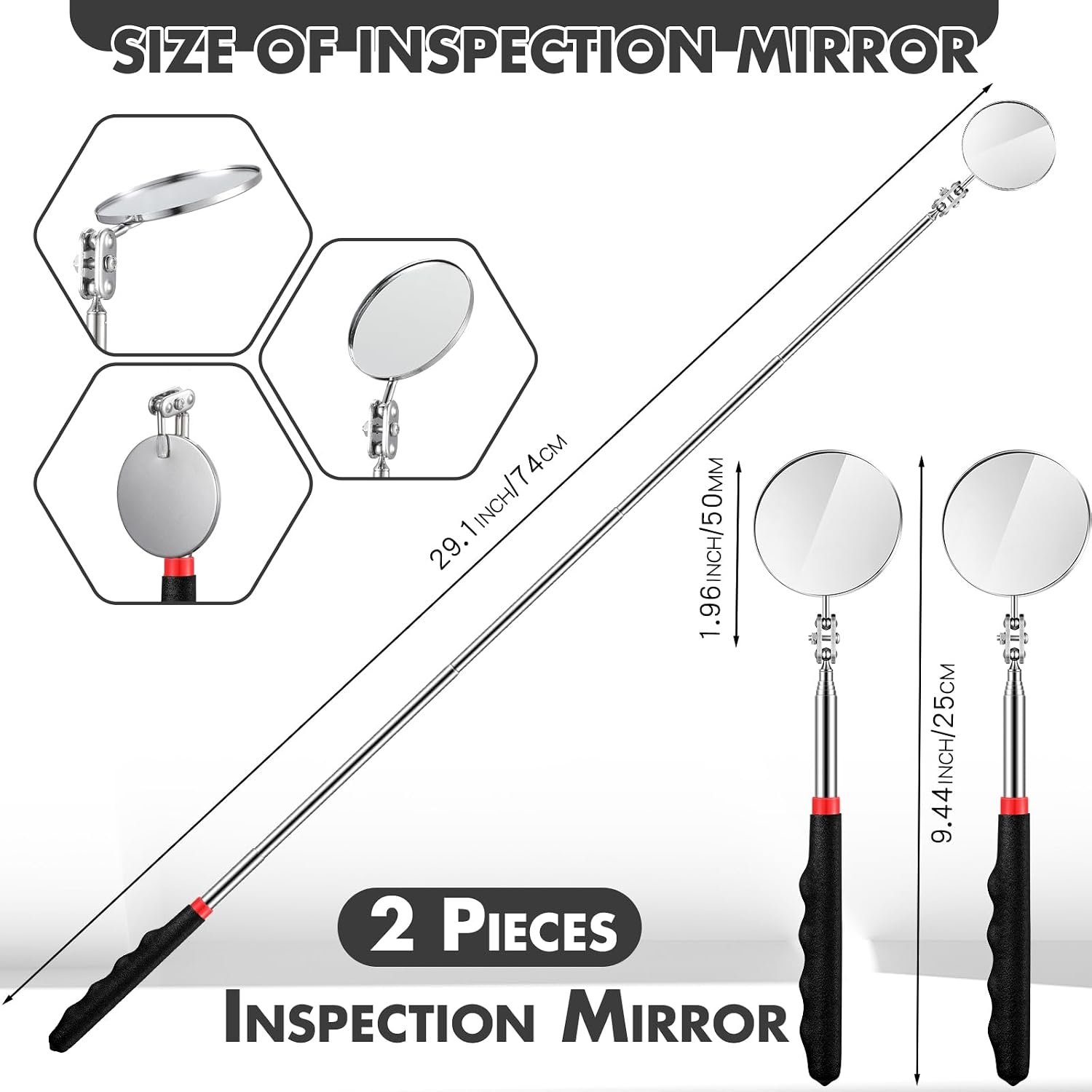 2 Pcs Telescoping Inspection Mirror Mechanics Mirror,50mm - Image 2